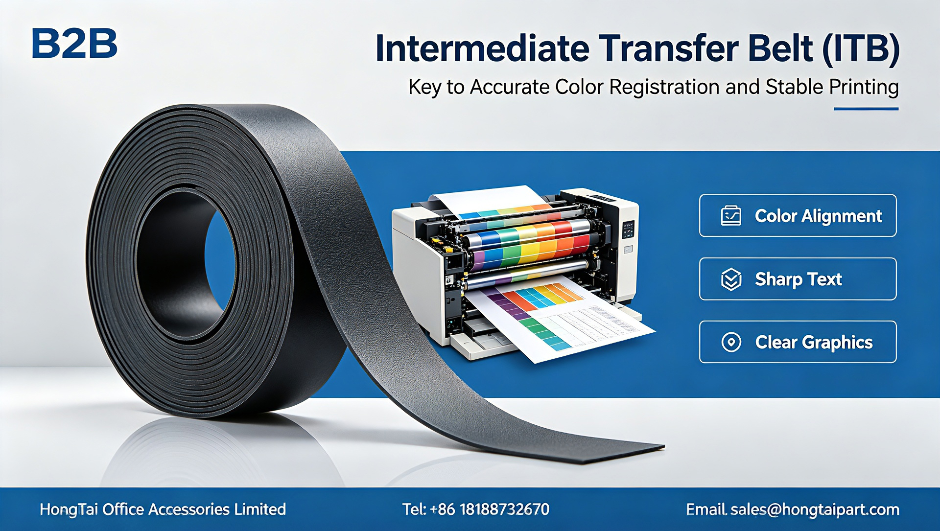 บล็อกบริษัทล่าสุดเกี่ยวกับ Transfer Belt ทำหน้าที่อะไรในเครื่องถ่ายเอกสารสี? | ฟังก์ชั่น ITB และปัญหาทั่วไป