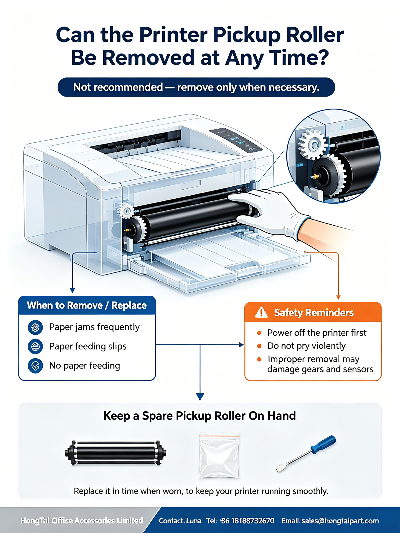 บล็อกบริษัทล่าสุดเกี่ยวกับ Can Printer Pickup Roller Be Removed At Any Time? Maintenance Guide