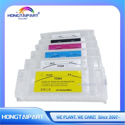 คาร์ทริจหมึก T725A T725A T7251 T7252 T7253 T7254 600ml 6PCS คาร์ทริจหมึกที่สามารถเติมเต็มใหม่ได้เปล่า 600ml พร้อมชิปหนึ่งครั้งที่เข้ากันได้กับ Epson F2100 F2000 F2130 F2140 F2150 F2160 เครื่องพิมพ์ HONGTAIPART